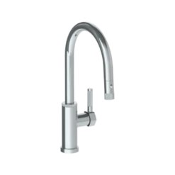 Watermark Watermark - Sutton Deck Mounted 1 Hole Gooseneck Kitchen Faucet With Pull Down Spray - Low Spout