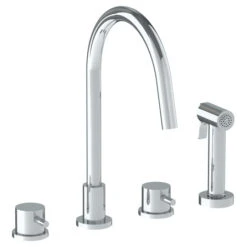 Watermark Watermark - Titanium Deck Mounted 4 Hole Gooseneck Kitchen Set - Includes Side Spray