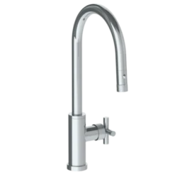 Watermark Watermark -Sense Deck Mounted 1 Hole Gooseneck Kitchen Faucet With Pull Down Spray - High Spout