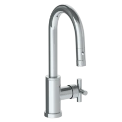 Watermark Watermark -Sense Deck Mounted 1 Hole Gooseneck Prep Faucet With Pull Down Spray
