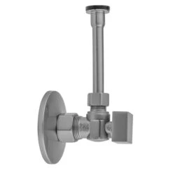 Jaclo - Quarter Turn Angle Pattern 5/8 Inch O.D. Compression (Fits 1/2 Inch Copper) X 3/8 Inch O.D. Toilet Supply Kit Square Handle, 20 Inch Supply Tube, Escutcheon