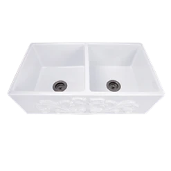 Nantucket Sinks Nantucket Sinks - Double Bowl Farmhouse Fireclay Sink With Filigree Apron