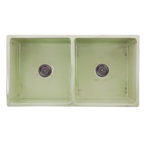 Nantucket Sinks Nantucket Sinks - Double Bowl Farmhouse Fireclay Sink With Shabby Green Finish 3 Nantucket Sinks Nantucket Sinks - Double Bowl Farmhouse Fireclay Sink With Shabby Green Finish