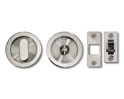 Linnea Linnea - Round Privacy Pocket Door Hardware Set With Finger Edge Pull Minimum Door Thickness 1-3/8 Inch