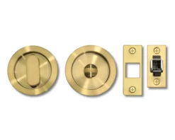 Linnea Linnea - Round Privacy Pocket Door Hardware Set With Finger Edge Pull Minimum Door Thickness 1-3/8 Inch -Plumb Tile PL66R OV PR SBR