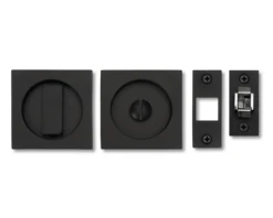 Linnea Linnea - Square Privacy Pocket Door Hardware With Finger Edge Pull Minimum Door Thickness 1-3/8 Inch -Plumb Tile PL66S RC PR SBL