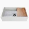 Nantucket Sinks Nantucket Sinks - 33 Inch White Farmhouse Workstation Fireclay Sink With Centered Drain 2 Nantucket Sinks Nantucket Sinks - 33 Inch White Farmhouse Workstation Fireclay Sink With Centered Drain -Plumb Tile T PS33W White