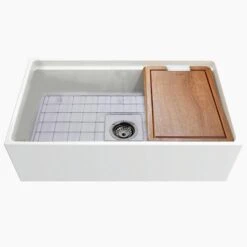 Nantucket Sinks Nantucket Sinks - 33 Inch White Farmhouse Workstation Fireclay Sink With Centered Drain