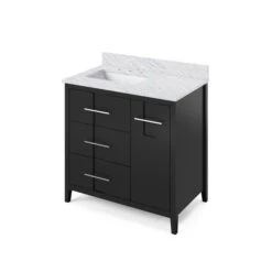 Jeffrey Alexander Jeffrey Alexander - 36 Inch Katara Vanity, Left Offset With Vanity Top And Undermount Rectangle Bowl 40 Jeffrey Alexander Jeffrey Alexander - 36 Inch Katara Vanity, Left Offset With Vanity Top And Undermount Rectangle Bowl -Plumb Tile VKITKAT36BKWCR Hardware Resources Black