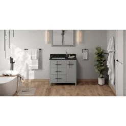 Jeffrey Alexander Jeffrey Alexander - 36 Inch Katara Vanity, Left Offset With Vanity Top And Undermount Rectangle Bowl 37 Jeffrey Alexander Jeffrey Alexander - 36 Inch Katara Vanity, Left Offset With Vanity Top And Undermount Rectangle Bowl -Plumb Tile VKITKAT36GRBGR Hardware Resources Grey