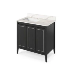 Jeffrey Alexander Jeffrey Alexander - 36 Inch Percival Vanity, Left Offset With Vanity Top And Undermount Rectangle Bowl -Plumb Tile VKITPER36BKCQR Hardware Resources Black