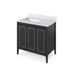 Jeffrey Alexander Jeffrey Alexander - 36 Inch Percival Vanity, Left Offset With Vanity Top And Undermount Rectangle Bowl -Plumb Tile VKITPER36BKWCR Hardware Resources Black