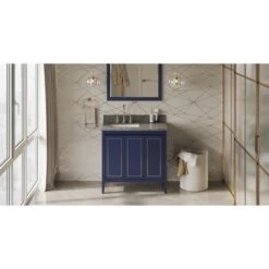 Jeffrey Alexander Jeffrey Alexander - 36 Inch Percival Vanity, Left Offset With Vanity Top And Undermount Rectangle Bowl -Plumb Tile VKITPER36BLBOR Hardware Resources Hale Blue