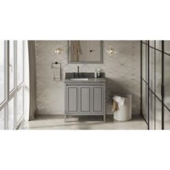 Jeffrey Alexander Jeffrey Alexander - 36 Inch Percival Vanity, Left Offset With Vanity Top And Undermount Rectangle Bowl -Plumb Tile VKITPER36GRBOR Hardware Resources Grey