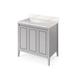 Jeffrey Alexander Jeffrey Alexander - 36 Inch Percival Vanity, Left Offset With Vanity Top And Undermount Rectangle Bowl -Plumb Tile VKITPER36GRCQR Hardware Resources Grey