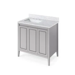 Jeffrey Alexander Jeffrey Alexander - 36 Inch Percival Vanity, Left Offset With Vanity Top And Undermount Rectangle Bowl -Plumb Tile VKITPER36GRWCR Hardware Resources Grey