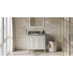 Jeffrey Alexander Jeffrey Alexander - 36 Inch Percival Vanity, Left Offset With Vanity Top And Undermount Rectangle Bowl -Plumb Tile VKITPER36WHBOR Hardware Resources White