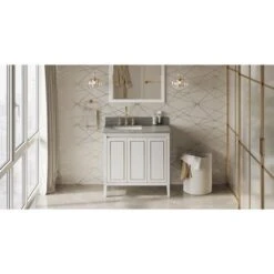 Jeffrey Alexander Jeffrey Alexander - 36 Inch Percival Vanity, Left Offset With Vanity Top And Undermount Rectangle Bowl -Plumb Tile VKITPER36WHSGR Hardware Resources White