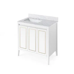 Jeffrey Alexander Jeffrey Alexander - 36 Inch Percival Vanity, Left Offset With Vanity Top And Undermount Rectangle Bowl -Plumb Tile VKITPER36WHWCR Hardware Resources White