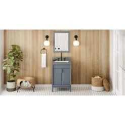 Jeffrey Alexander Jeffrey Alexander - 24 Inch Theodora Vanity With Vanity Top And Undermount Rectangle Bowl 25 Jeffrey Alexander Jeffrey Alexander - 24 Inch Theodora Vanity With Vanity Top And Undermount Rectangle Bowl -Plumb Tile VKITTHE24BSBOR Hardware Resources Blue Steel
