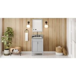 Jeffrey Alexander Jeffrey Alexander - 24 Inch Theodora Vanity With Vanity Top And Undermount Rectangle Bowl 28 Jeffrey Alexander Jeffrey Alexander - 24 Inch Theodora Vanity With Vanity Top And Undermount Rectangle Bowl -Plumb Tile VKITTHE24GRSGR Hardware Resources Grey