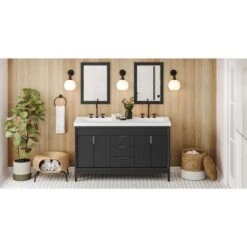 Jeffrey Alexander Jeffrey Alexander - 60 Inch Theodora Vanity With Vanity Top And Double Rectangle Bowls