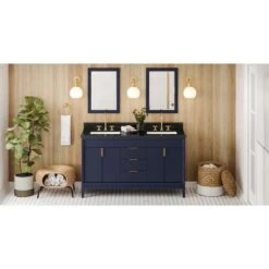 Jeffrey Alexander Jeffrey Alexander - 60 Inch Theodora Vanity With Vanity Top And Double Rectangle Bowls -Plumb Tile VKITTHE60BLBGR Hardware Resources Hale Blue