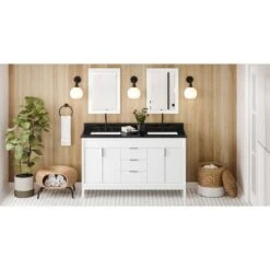 Jeffrey Alexander Jeffrey Alexander - 60 Inch Theodora Vanity With Vanity Top And Double Rectangle Bowls -Plumb Tile VKITTHE60WHBGR Hardware Resources White