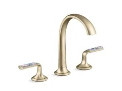Kallista - Script Decorative Sink Faucet, Arch Spout, Enamel Spring Rain Lever Handles -Plumb Tile aae46336 rgb