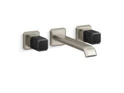 Kallista - Bezel Wall Mount Widespread Sink Faucet, Elongated Spout, Nero Marquina Stone -Plumb Tile aag72376 rgb