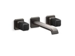 Kallista - Bezel Wall Mount Widespread Sink Faucet, Elongated Spout, Nero Marquina Stone -Plumb Tile aag72377 rgb