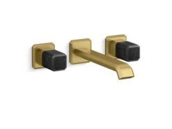 Kallista - Bezel Wall Mount Widespread Sink Faucet, Elongated Spout, Nero Marquina Stone -Plumb Tile aag72378 rgb