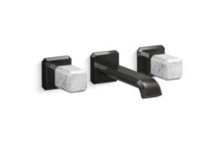 Kallista - Bezel Wall Mount Widespread Sink Faucet, White Carrara Stone -Plumb Tile aag72379 rgb