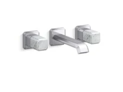 Kallista - Bezel Wall Mount Widespread Sink Faucet, White Carrara Stone