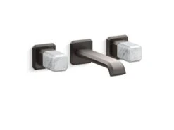 Kallista - Bezel Wall Mount Widespread Sink Faucet, White Carrara Stone -Plumb Tile aag72395 rgb