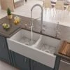 Alfi Alfi - 36 Inch Smooth Apron Thick Wall Fireclay Double Bowl Farm Sink -Plumb Tile ab3618db w