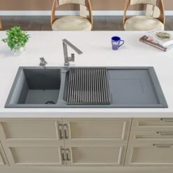 Alfi Alfi - 46 Inch Double Bowl Granite Composite Kitchen Sink With Drainboard 10 Alfi Alfi - 46 Inch Double Bowl Granite Composite Kitchen Sink With Drainboard -Plumb Tile ab4620di t 1 1