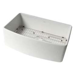 Alfi Alfi - White Smooth Curved Apron 30 Inch X 20 Inch Single Bowl Fireclay Farm Sink With Grid