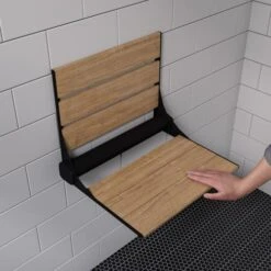 Alfi - 17 Inch Folding Teak Wood Shower Seat Bench With Backrest