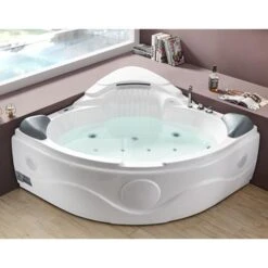 Eago Eago - 5 Ft Corner Acrylic White Waterfall Whirlpool Bathtub For Two