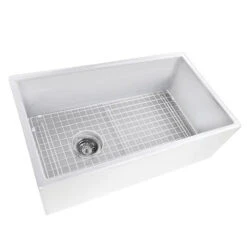 Nantucket Sinks Nantucket Sinks - 30 Inch White Fireclay Farmhouse Sink Offset Drain - Made In Italy