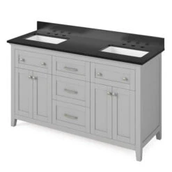 Jeffrey Alexander Jeffrey Alexander - 60 Inch Chatham Vanity With Vanity Top And Two Undermount Rectangle Bowls 25 Jeffrey Alexander Jeffrey Alexander - 60 Inch Chatham Vanity With Vanity Top And Two Undermount Rectangle Bowls -Plumb Tile jeffrey alexander vkitcha60grbgr