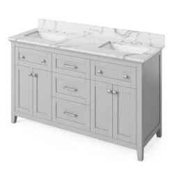 Jeffrey Alexander Jeffrey Alexander - 60 Inch Chatham Vanity With Vanity Top And Two Undermount Rectangle Bowls 30 Jeffrey Alexander Jeffrey Alexander - 60 Inch Chatham Vanity With Vanity Top And Two Undermount Rectangle Bowls -Plumb Tile jeffrey alexander vkitcha60grcqr