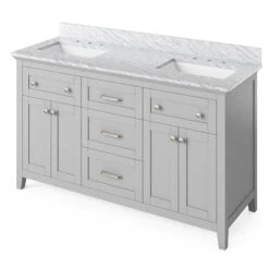 Jeffrey Alexander Jeffrey Alexander - 60 Inch Chatham Vanity With Vanity Top And Two Undermount Rectangle Bowls 27 Jeffrey Alexander Jeffrey Alexander - 60 Inch Chatham Vanity With Vanity Top And Two Undermount Rectangle Bowls -Plumb Tile jeffrey alexander vkitcha60grwcr