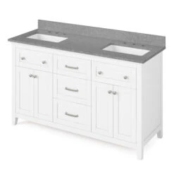 Jeffrey Alexander Jeffrey Alexander - 60 Inch Chatham Vanity With Vanity Top And Two Undermount Rectangle Bowls 23 Jeffrey Alexander Jeffrey Alexander - 60 Inch Chatham Vanity With Vanity Top And Two Undermount Rectangle Bowls -Plumb Tile jeffrey alexander vkitcha60whsgr