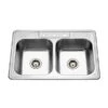 Hamat Hamat - Revive 33 Inch Topmount Stainless Steel 50/50 Double Bowl Kitchen Sink, 8 Inch Depth -Plumb Tile rev 3322dt 8 3