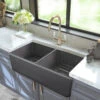 Nantucket Sinks Nantucket Sinks - 33 Inch Double Bowl Grey Farmhouse Fireclay Kitchen Sink -Plumb Tile t fcfs33g dbl gty