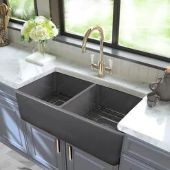 Nantucket Sinks Nantucket Sinks - 33 Inch Double Bowl Grey Farmhouse Fireclay Kitchen Sink